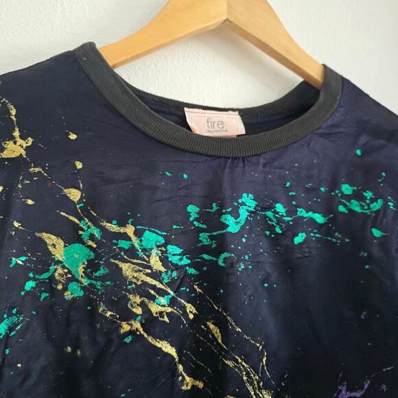 Vintage Womens Paint Splatter Black Satin Sweatshirt Size L made in USA - Picture 2 of 8